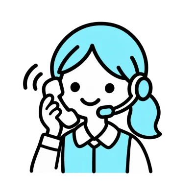 ヘッドセットを付けた担当者が電話をかけるイラスト